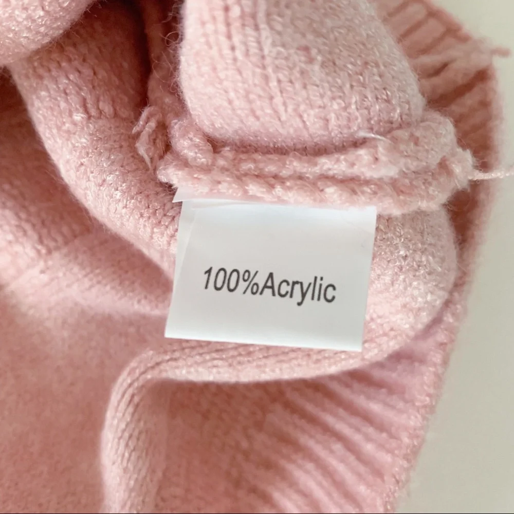 Knitted belle crew neck fringe sweater pink size small - Picture 5 of 8